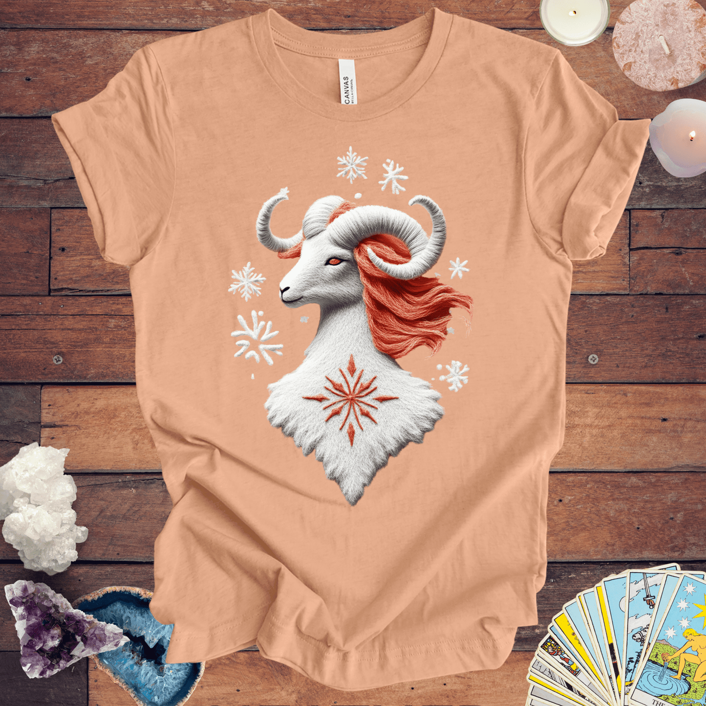 T-Shirt Heather Peach / S Aries Ugly Sweater Holiday T-Shirt: Snowflakes & Spark Edition