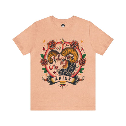 T-Shirt Heather Peach / S Bold Aries Zodiac Tee - Premium Cotton Astrology T-Shirt
