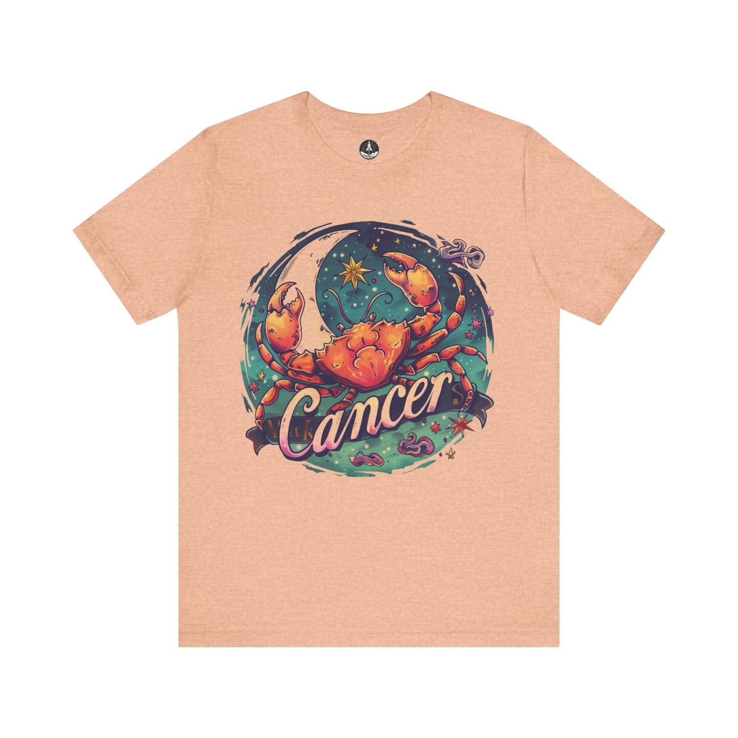 T-Shirt Heather Peach / S Cancer Zodiac Tattoo Art T-Shirt: Cosmic Crustacean Vibrance
