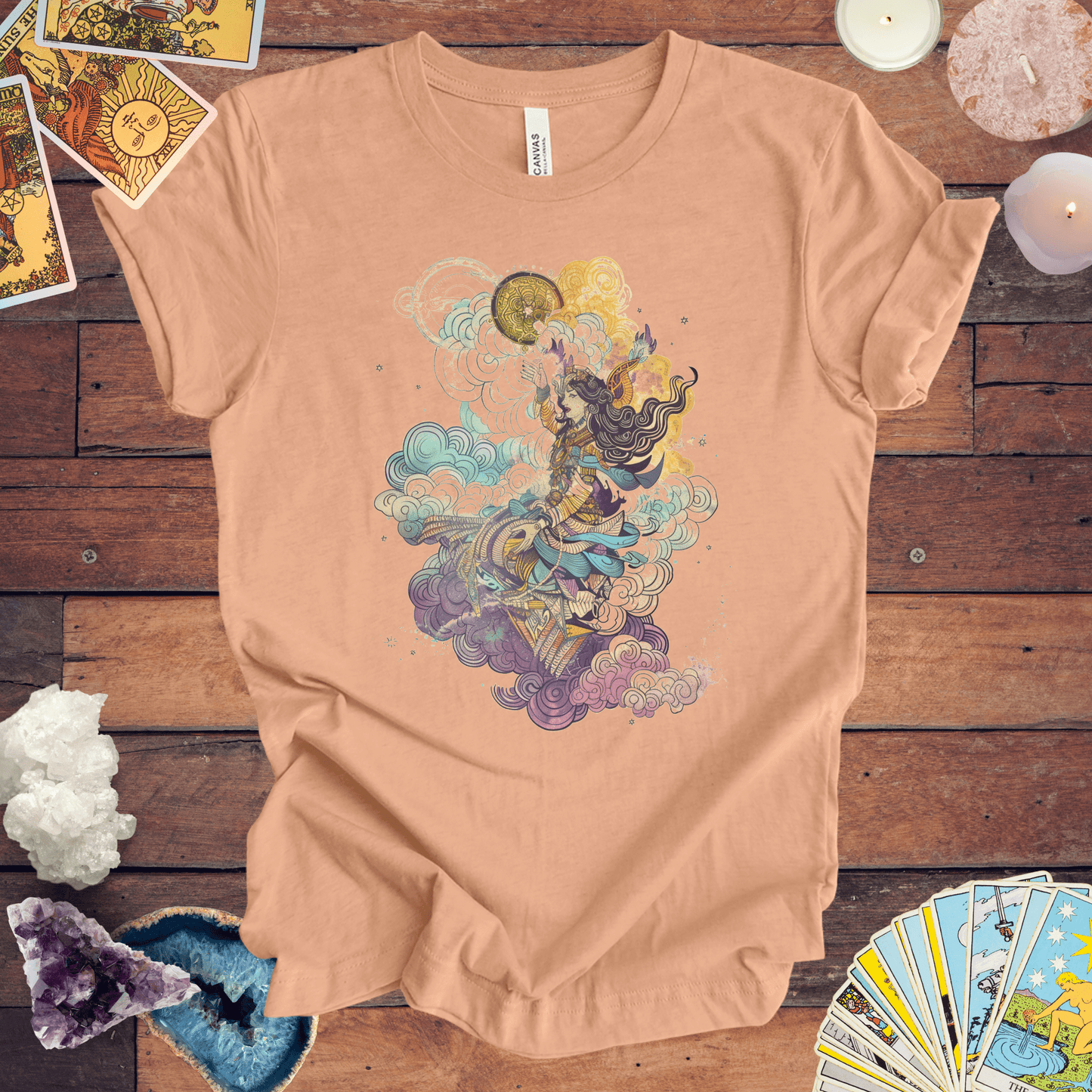 T-Shirt Heather Peach / S Celestial Harmony TShirt: Zodiac Whispers in the Wind