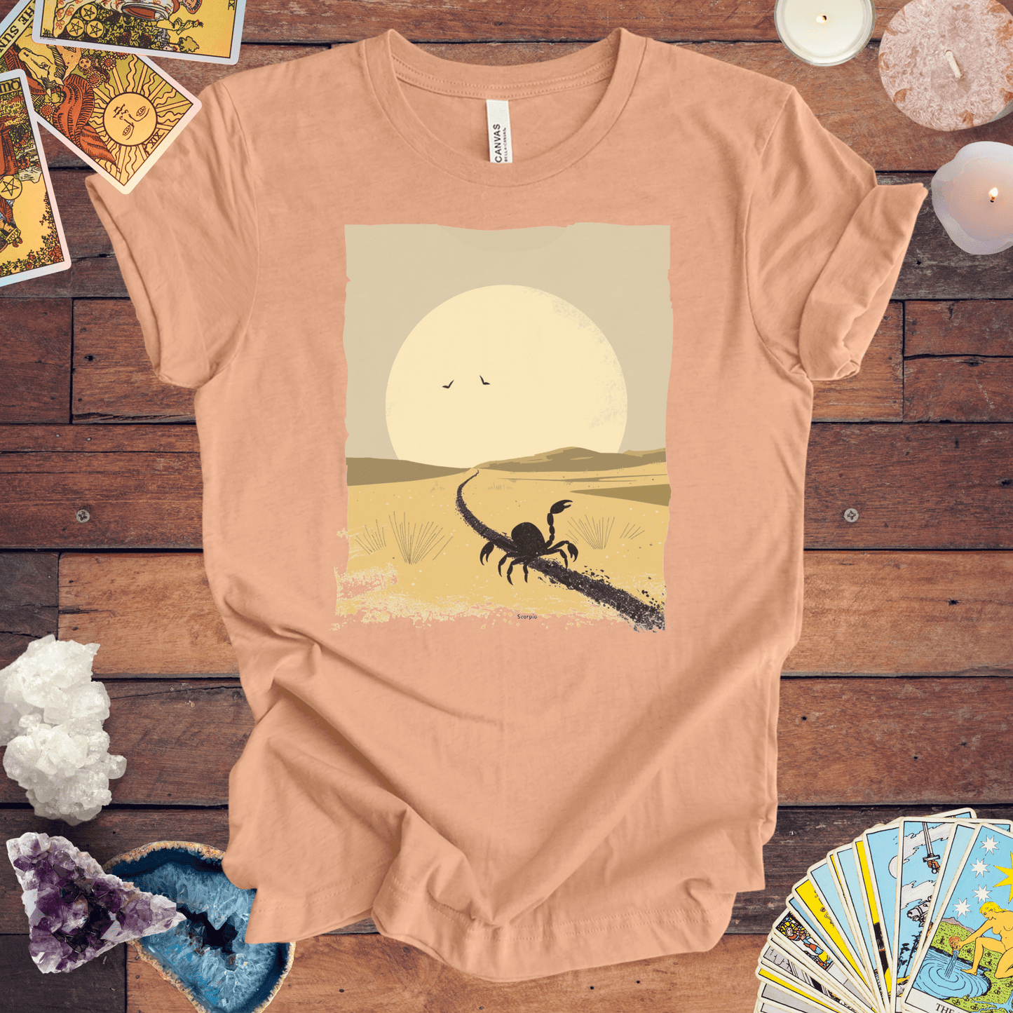 T-Shirt Heather Peach / S Courage in the Shadows: Scorpio Tarot Card TShirt