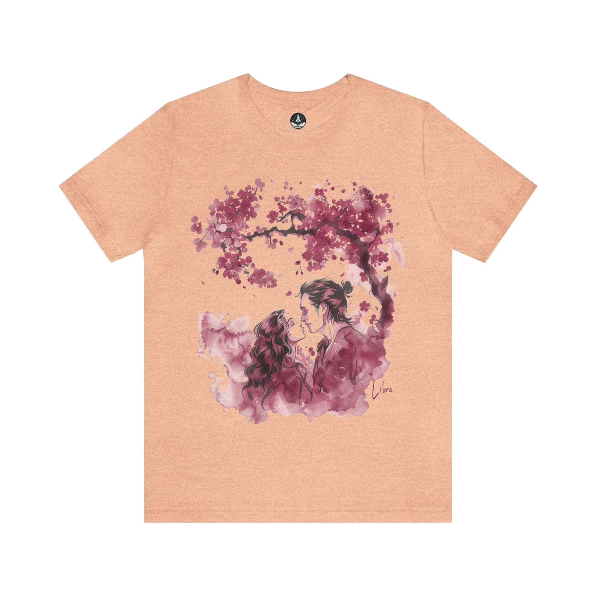 T-Shirt Heather Peach / S Eternal Love Libra Sumi-e Tee: Cherry Blossoms & Romance