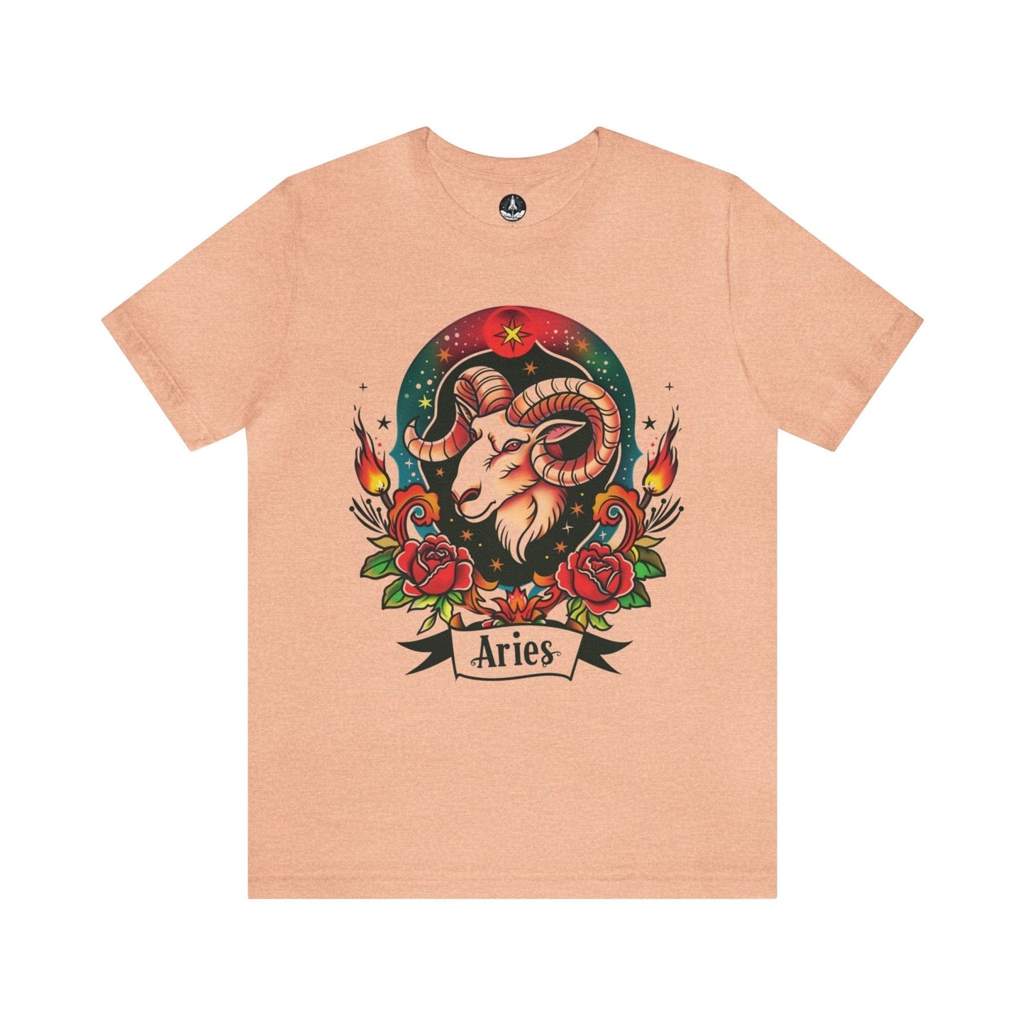 T-Shirt Heather Peach / S Fiery Aries Tattoo Art T-Shirt - Soft Cotton Zodiac-Inspired T-Shirt