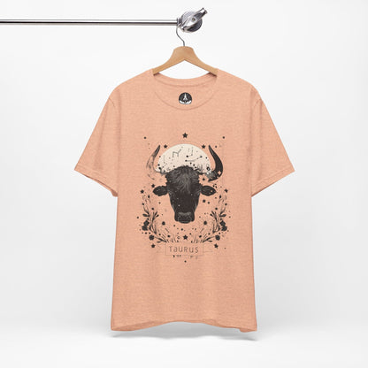 T-Shirt Heather Peach / S Floral Strength: Taurus Tarot Card T-Shirt