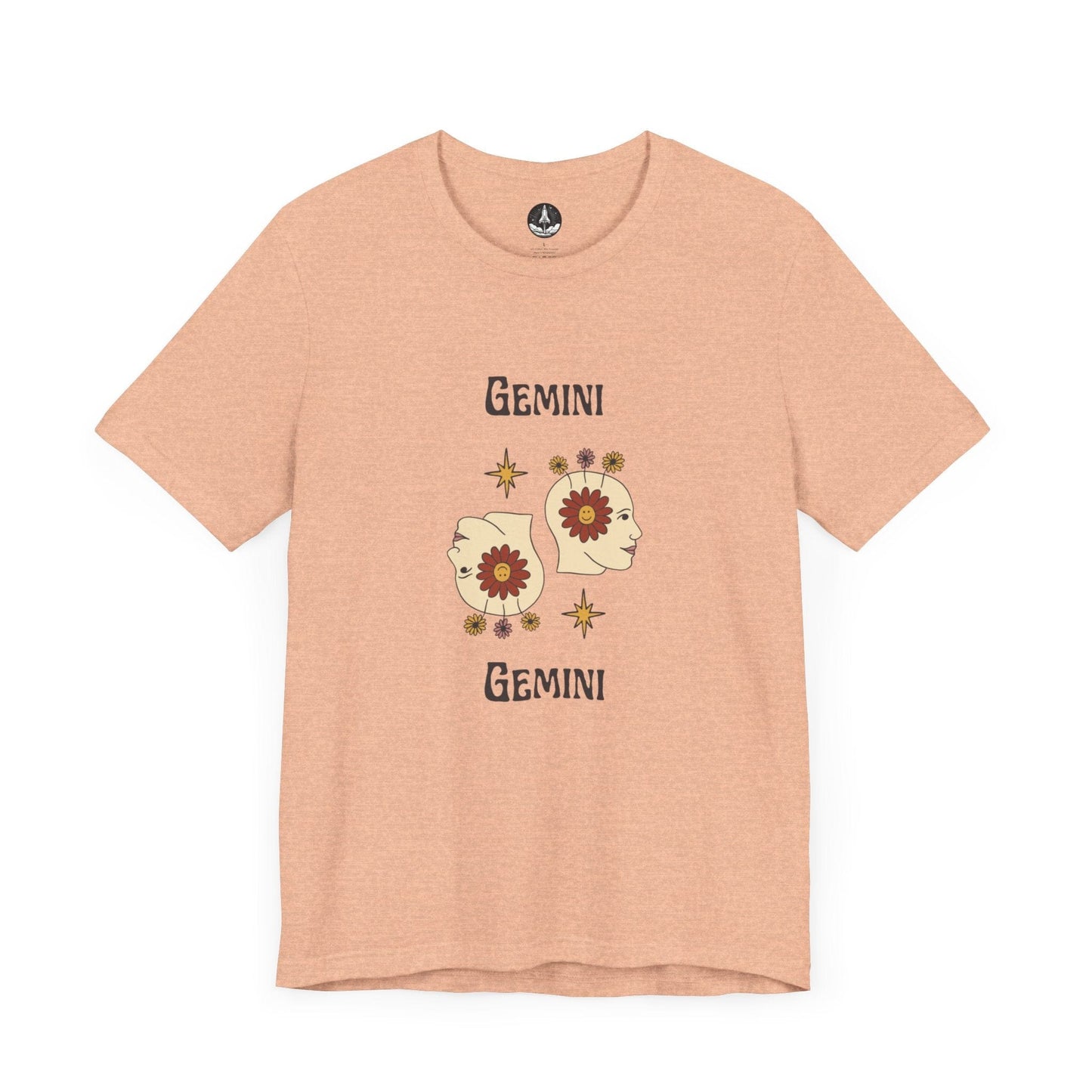 T-Shirt Heather Peach / S Gemini Flower Power T-Shirt - Retro Zodiac Apparel for Astrology Lovers