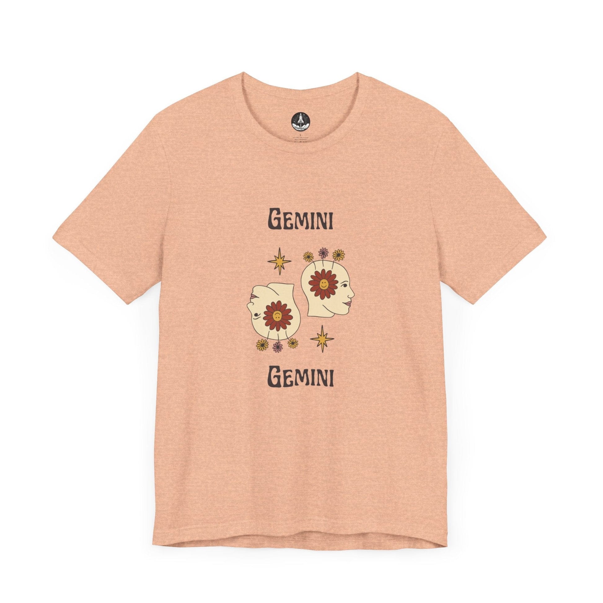 T-Shirt Heather Peach / S Gemini Flower Power T-Shirt - Retro Zodiac Apparel for Astrology Lovers