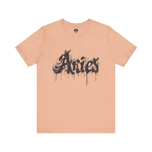 T-Shirt Heather Peach / S Ink-Dripped Aries Energy TShirt – Channel Your Inner Fire