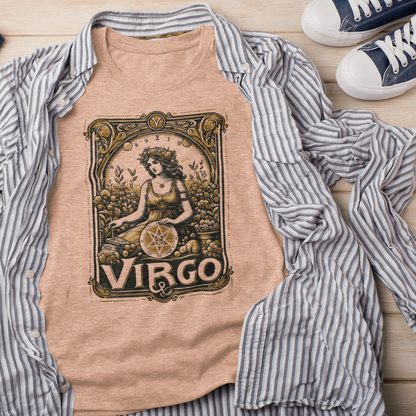 T-Shirt Heather Peach / S Maiden of Pentacles: Virgo Tarot Card T-Shirt