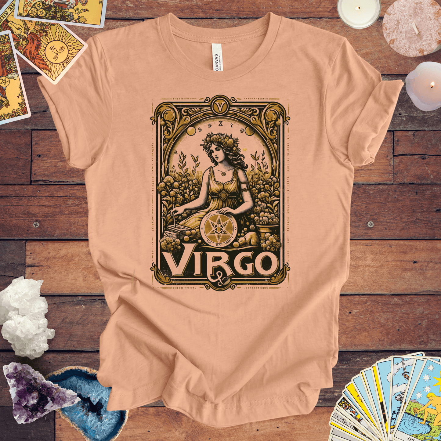 T-Shirt Heather Peach / S Maiden of Pentacles: Virgo Tarot Card T-Shirt