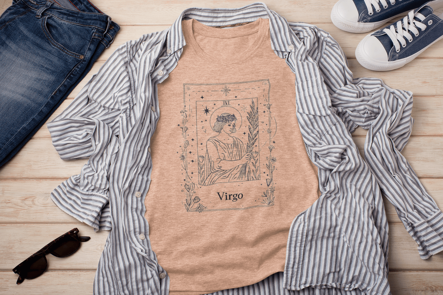 T-Shirt Heather Peach / S Maiden's Blossom: Virgo Tarot Card T-Shirt