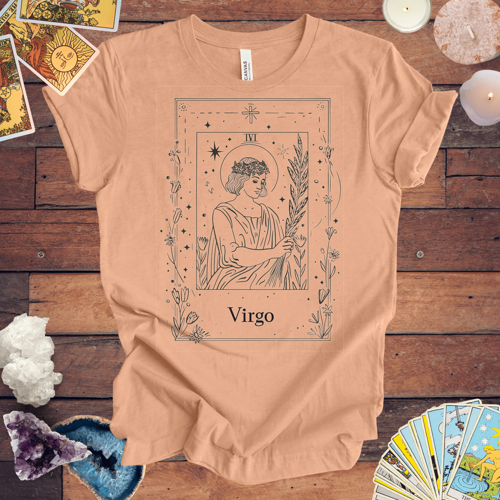 T-Shirt Heather Peach / S Maiden's Blossom: Virgo Tarot Card T-Shirt