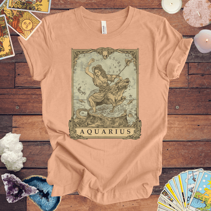 T-Shirt Heather Peach / S Navigating Mystical Seas: Aquarius Tarot Card T-Shirt