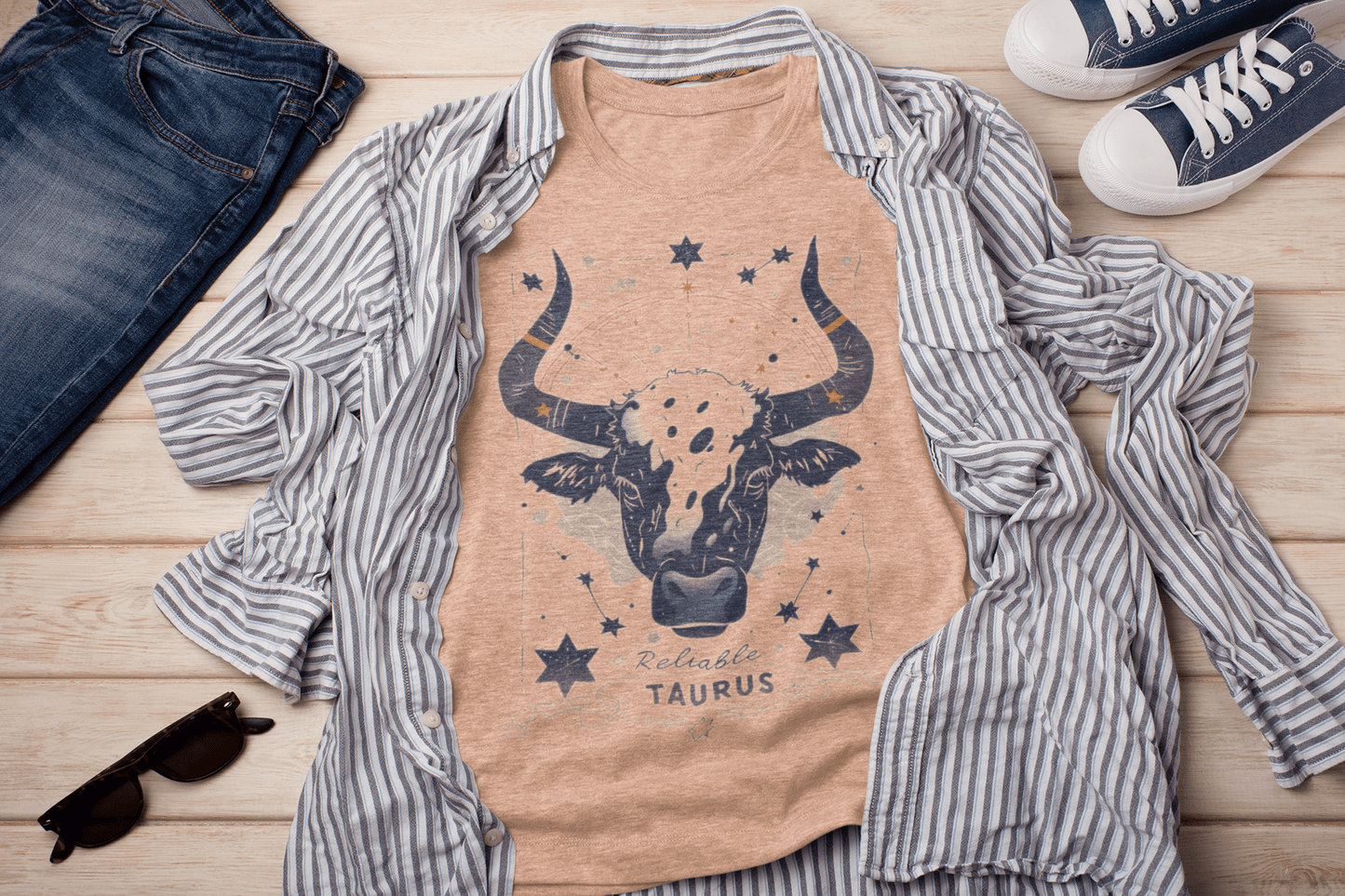 T-Shirt Heather Peach / S Reliable: Taurus Tarot Card T-Shirt