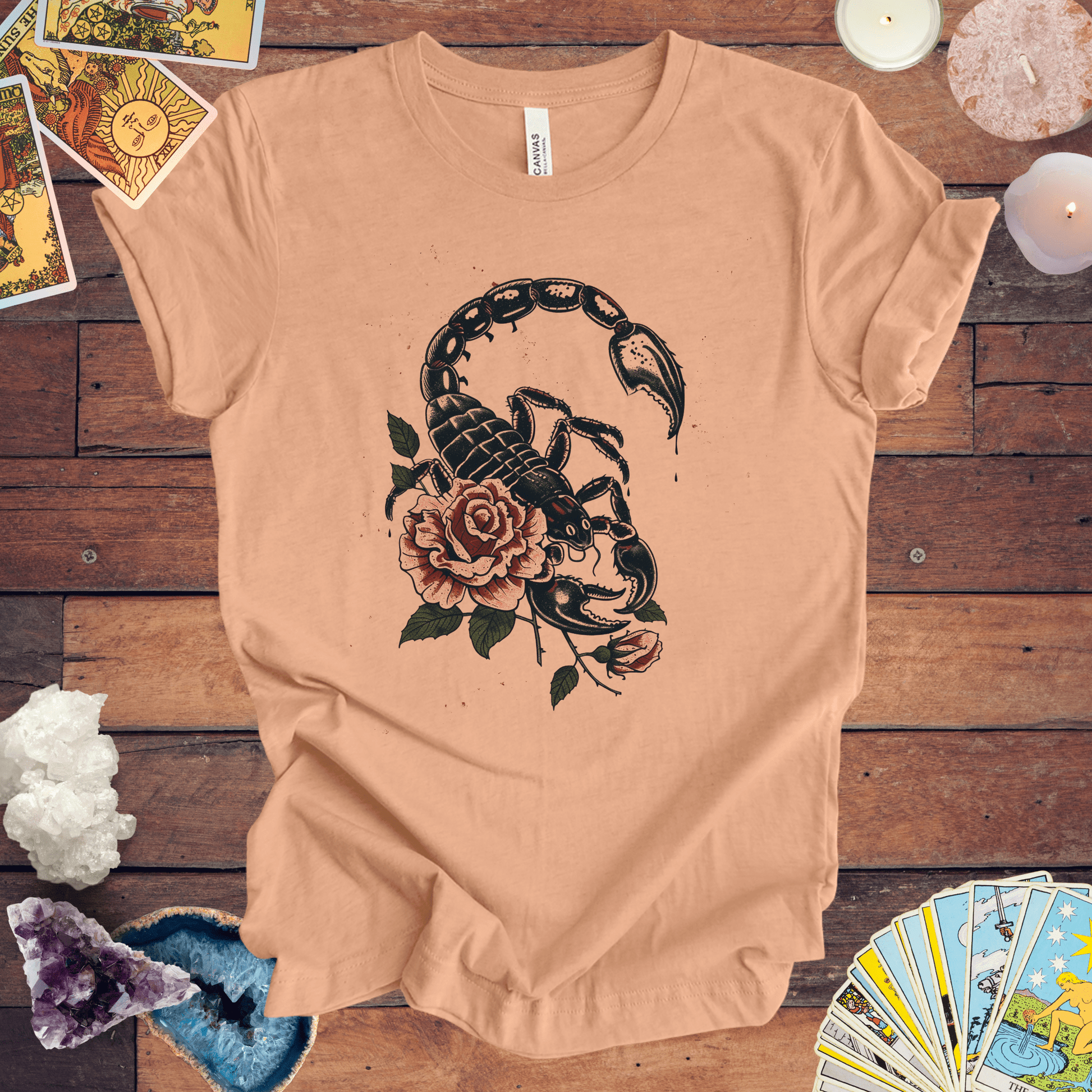 T-Shirt Heather Peach / S Scorpio's Essence TShirt: Mystical Scorpion Art on Soft Cotton