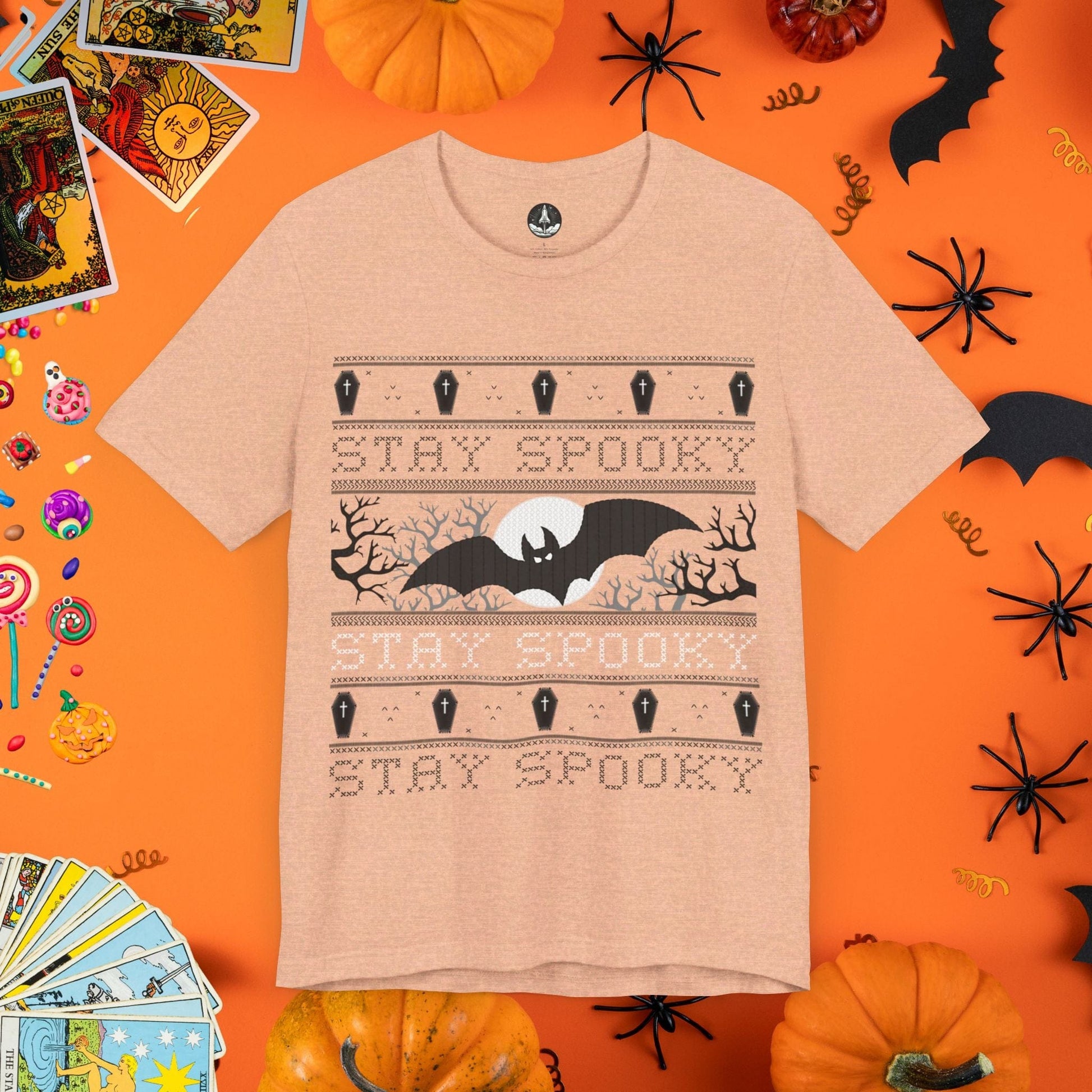 T-Shirt Heather Peach / S Stay Spooky - Halloween Ugly Sweater T-Shirt - Halloween Limited Edition