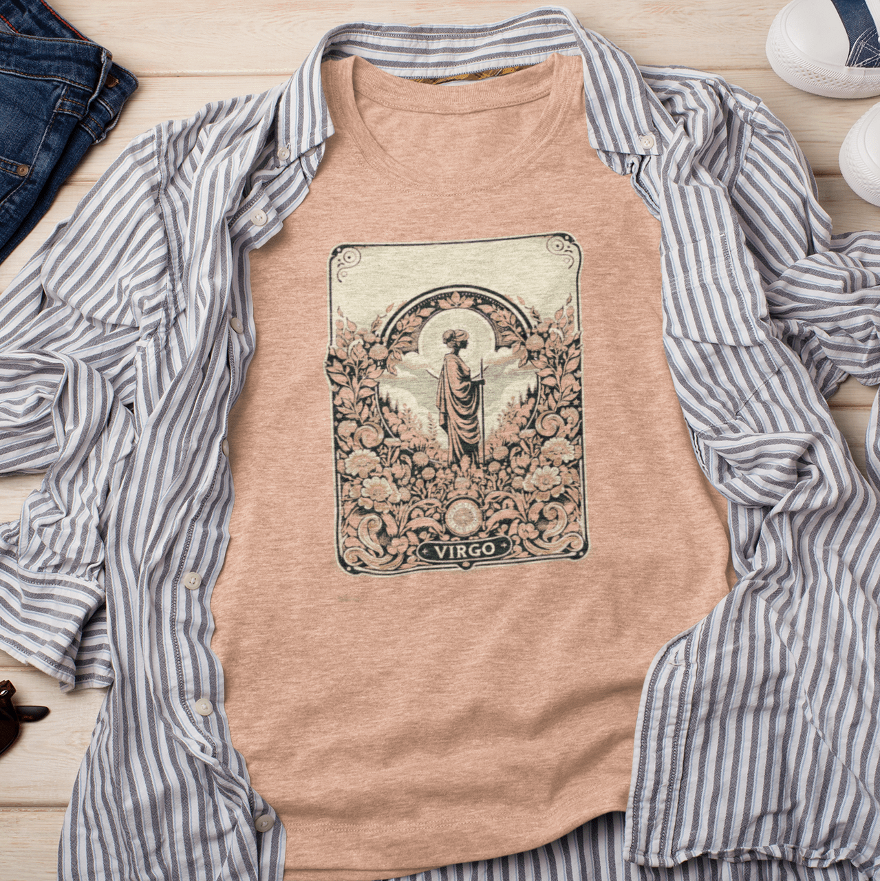 T-Shirt Heather Peach / S The Hermit's Garden: Virgo Tarot Card T-Shirt