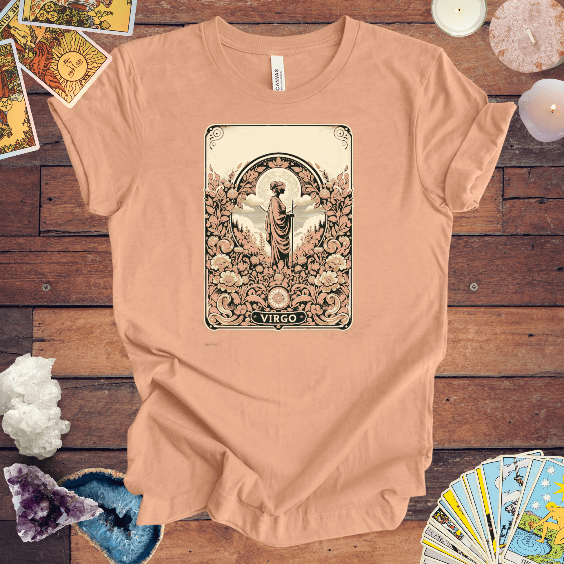 T-Shirt Heather Peach / S The Hermit's Garden: Virgo Tarot Card T-Shirt