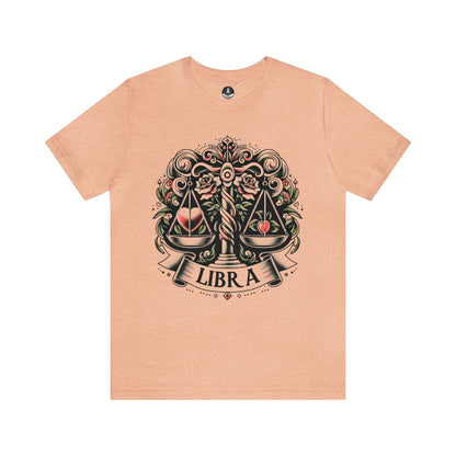 T-Shirt Heather Peach / S Vintage Tattoo Scales of Justice: Libra T-Shirt