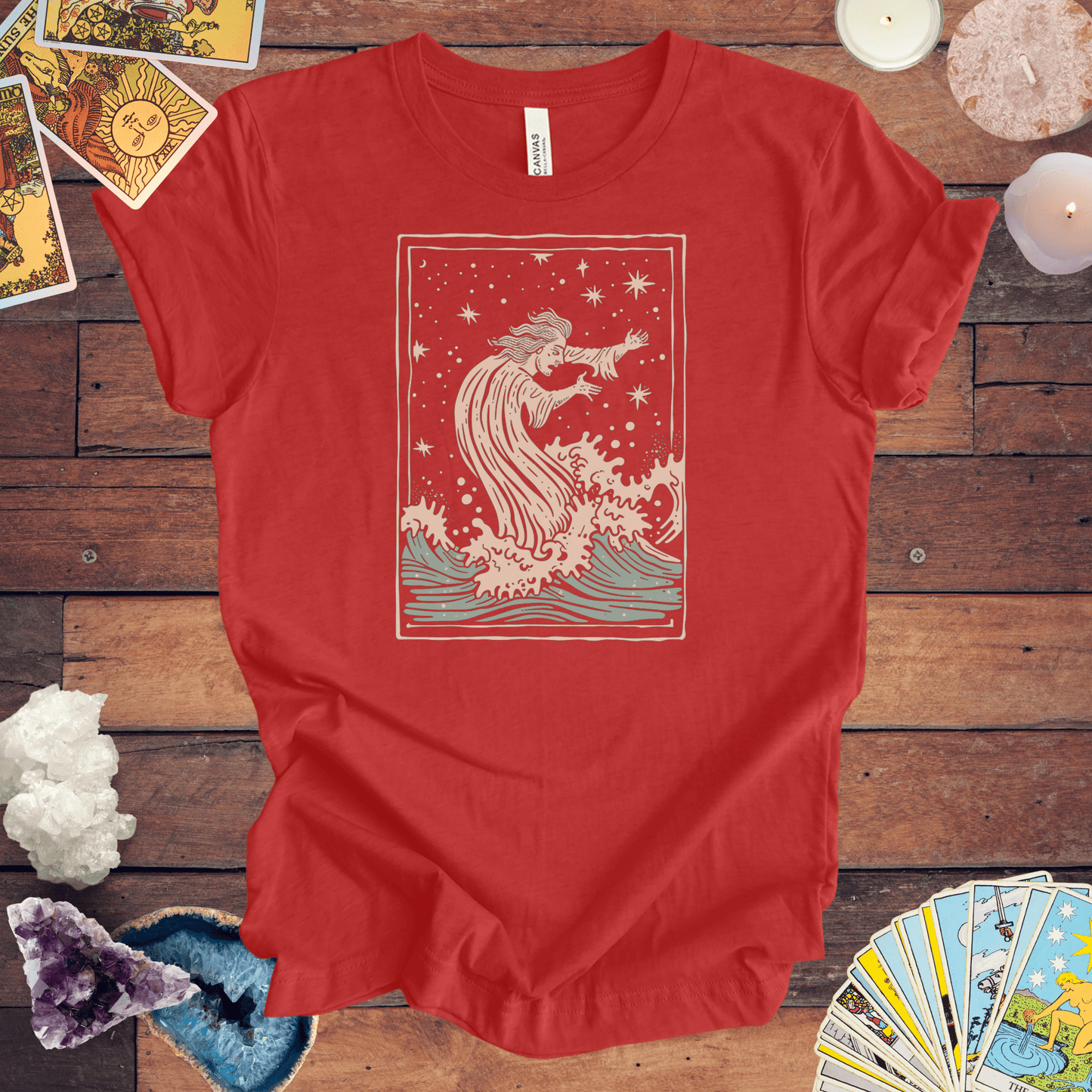 T-Shirt Heather Red / S Mystical Innovation for the Visionary: Aquarius Tarot Card T-Shirt