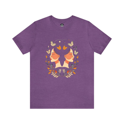 T-Shirt Heather Team Purple / S Gemini Cosmic Symmetry T-Shirt: A Harmony of Nature and Stars