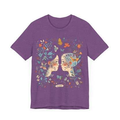 T-Shirt Heather Team Purple / S Gemini Floral Whisper T-Shirt: A Dance of Duality in Nature's Embrace