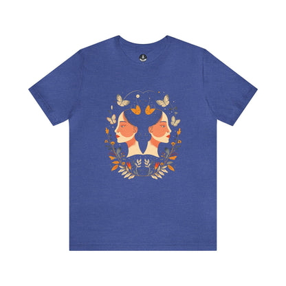 T-Shirt Heather True Royal / S Gemini Cosmic Symmetry T-Shirt: A Harmony of Nature and Stars