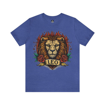 T-Shirt Heather True Royal / S Old School Leo Heart Tattoo T-Shirt