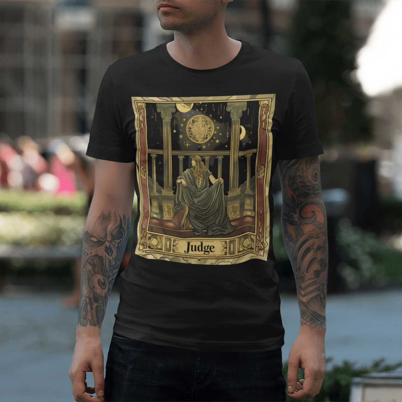 T-Shirt Libra Judge - Cosmic Balance Tarot Card T-Shirt - Limited Halloween Edition