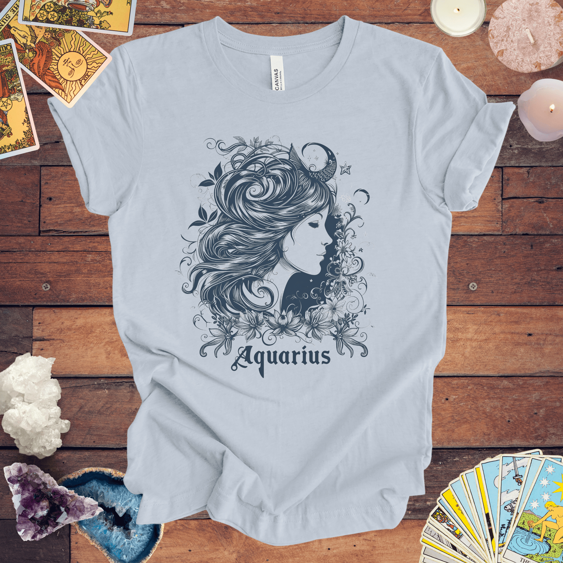 T-Shirt Light Blue / S Aquarius Windswept Wonder T-Shirt: Celestial Beauty for the Free Spirit