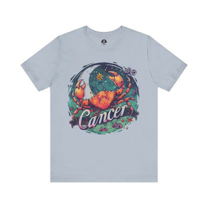 T-Shirt Light Blue / S Cancer Zodiac Tattoo Art T-Shirt: Cosmic Crustacean Vibrance