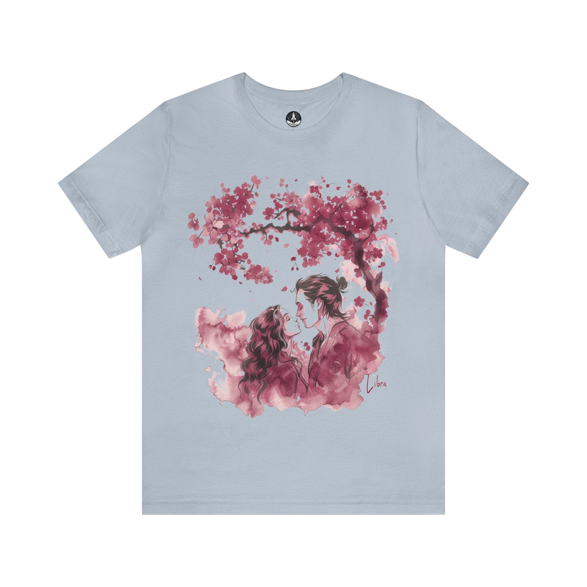 T-Shirt Light Blue / S Eternal Love Libra Sumi-e Tee: Cherry Blossoms & Romance