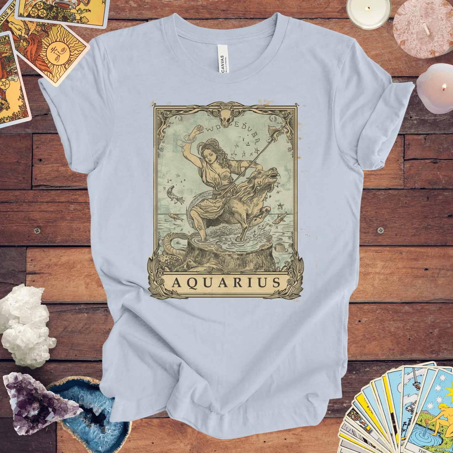 T-Shirt Light Blue / S Navigating Mystical Seas: Aquarius Tarot Card T-Shirt