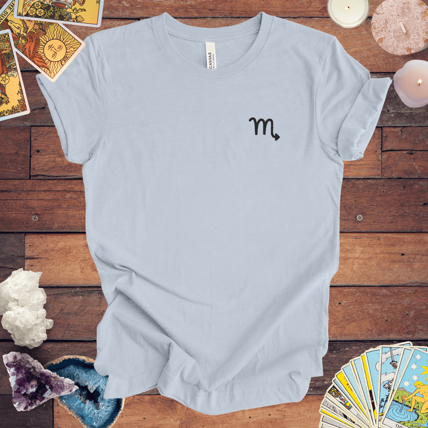 T-Shirt Light Blue / S Scorpio Zodiac Cipher T-Shirt: Unveil Your Mystery with Elegant Minimalism