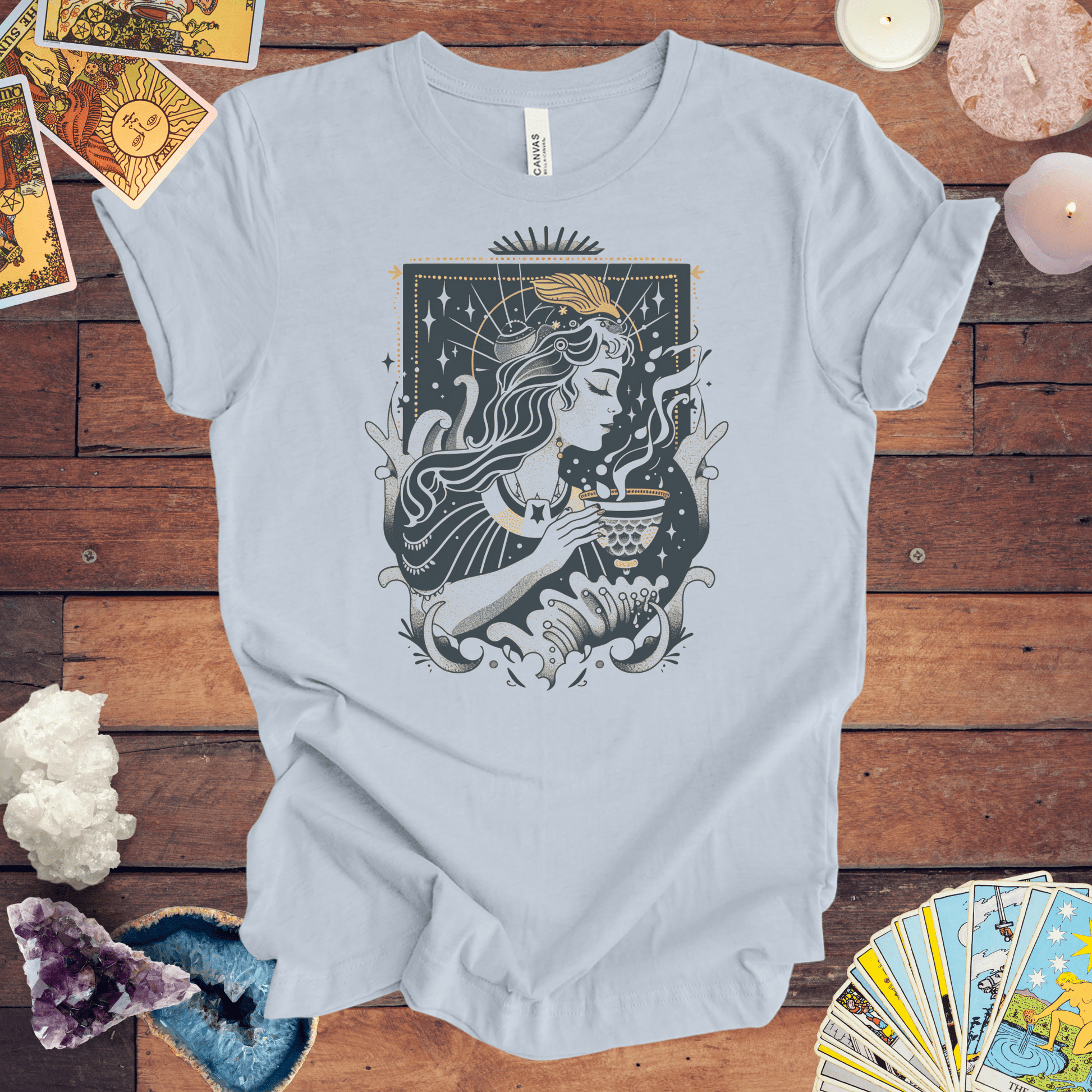 T-Shirt Light Blue / S Whispers of the Water Bearer: Aquarius Tarot Card T-Shirt