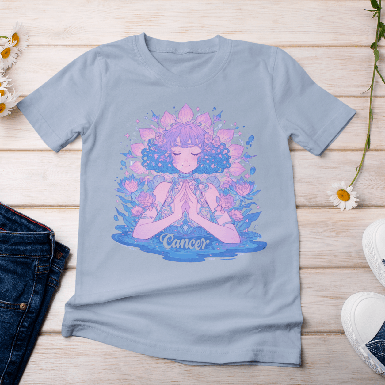 T-Shirt Lunar Bloom Cancer TShirt: Serenity in the Stars