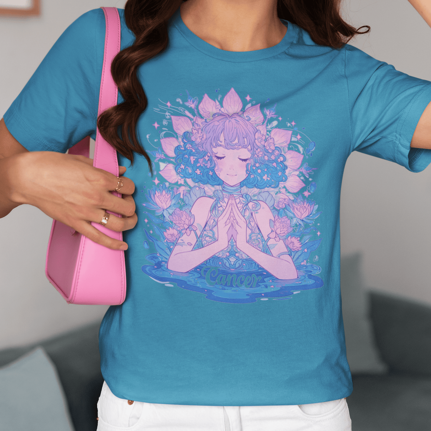 T-Shirt Lunar Bloom Cancer TShirt: Serenity in the Stars