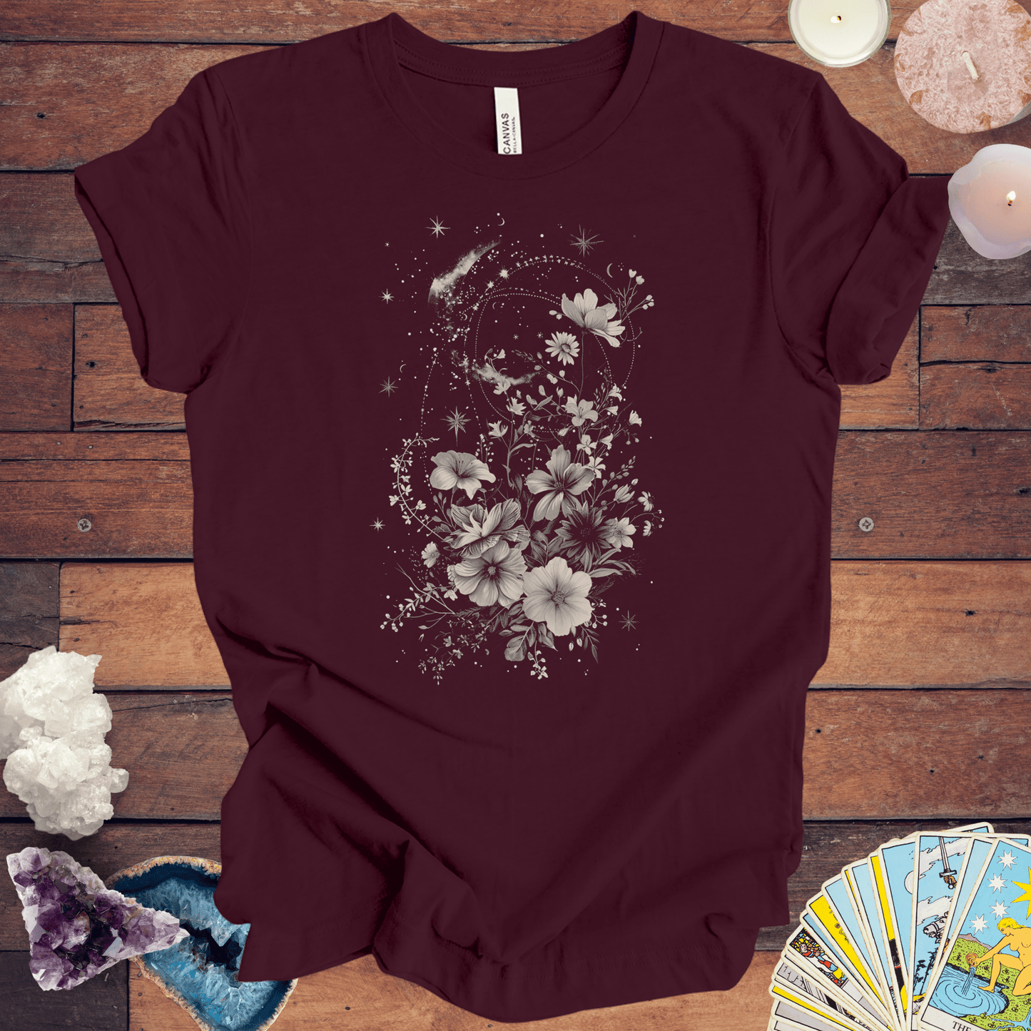 T-Shirt Lunar Blossom - Cosmic Floral T-Shirt