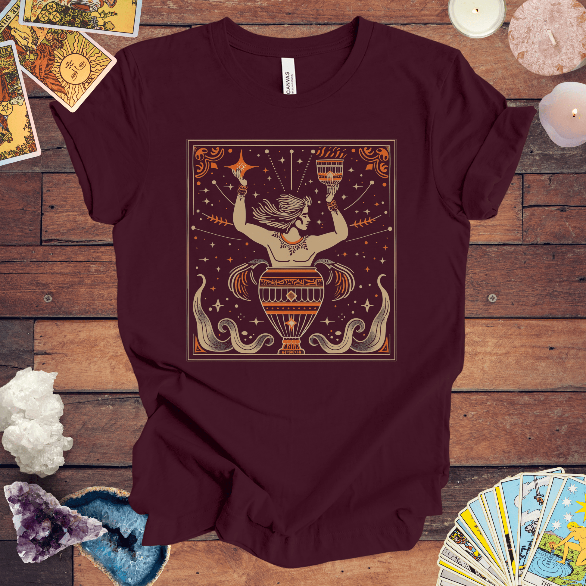 T-Shirt Maroon / S Aquarian Essence: Aquarius Tarot Card T-Shirt