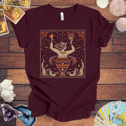 T-Shirt Maroon / S Aquarian Essence: Aquarius Tarot Card T-Shirt