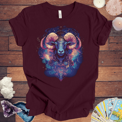 T-Shirt Maroon / S Aries Cosmic Visionary Tarot Card T-Shirt