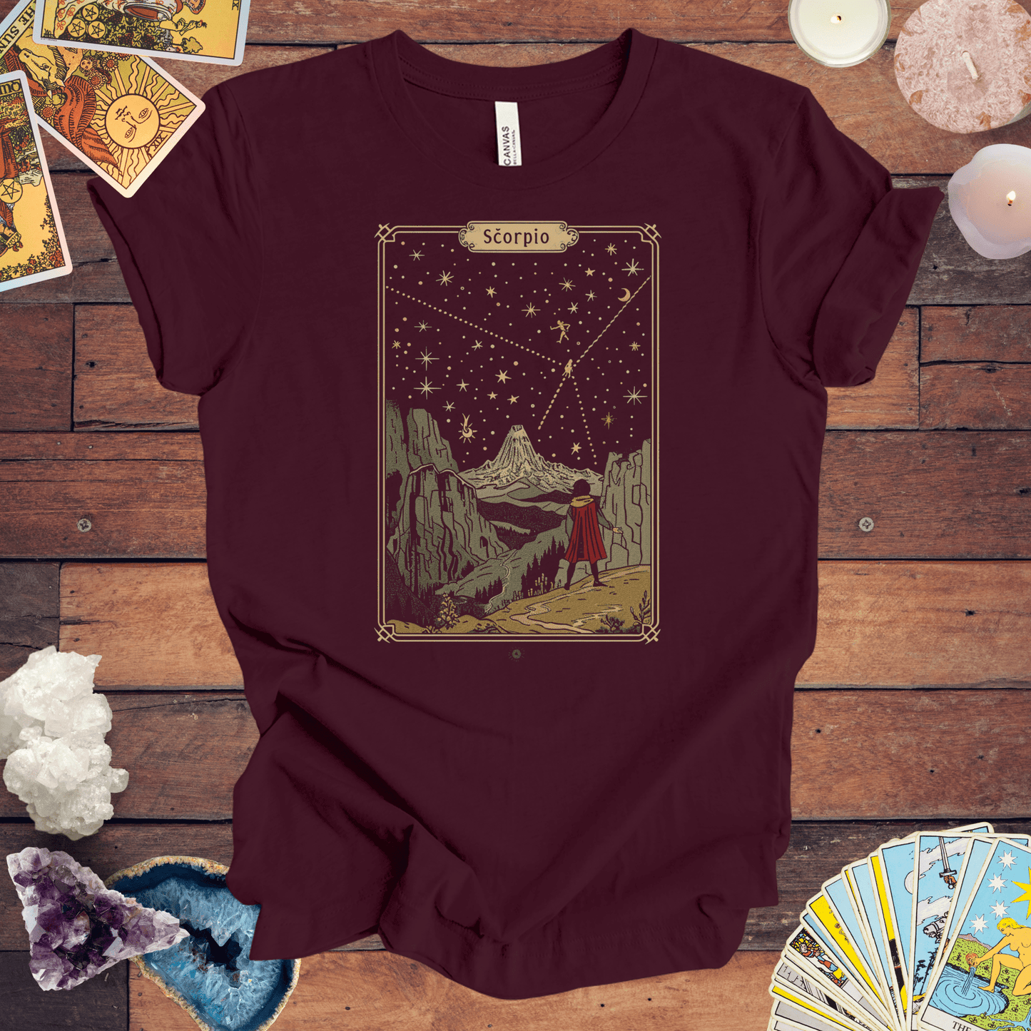 T-Shirt Maroon / S Ascent of Ambition: Scorpio Tarot Card T-Shirt