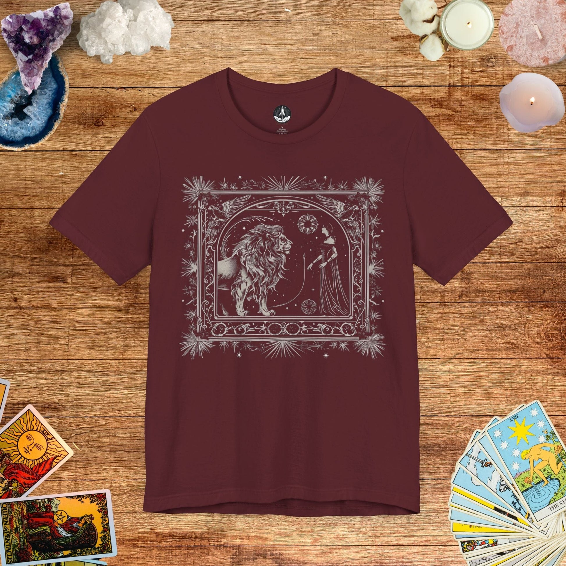 T-Shirt Maroon / S Celestial King Leo Tarot Card T-Shirt