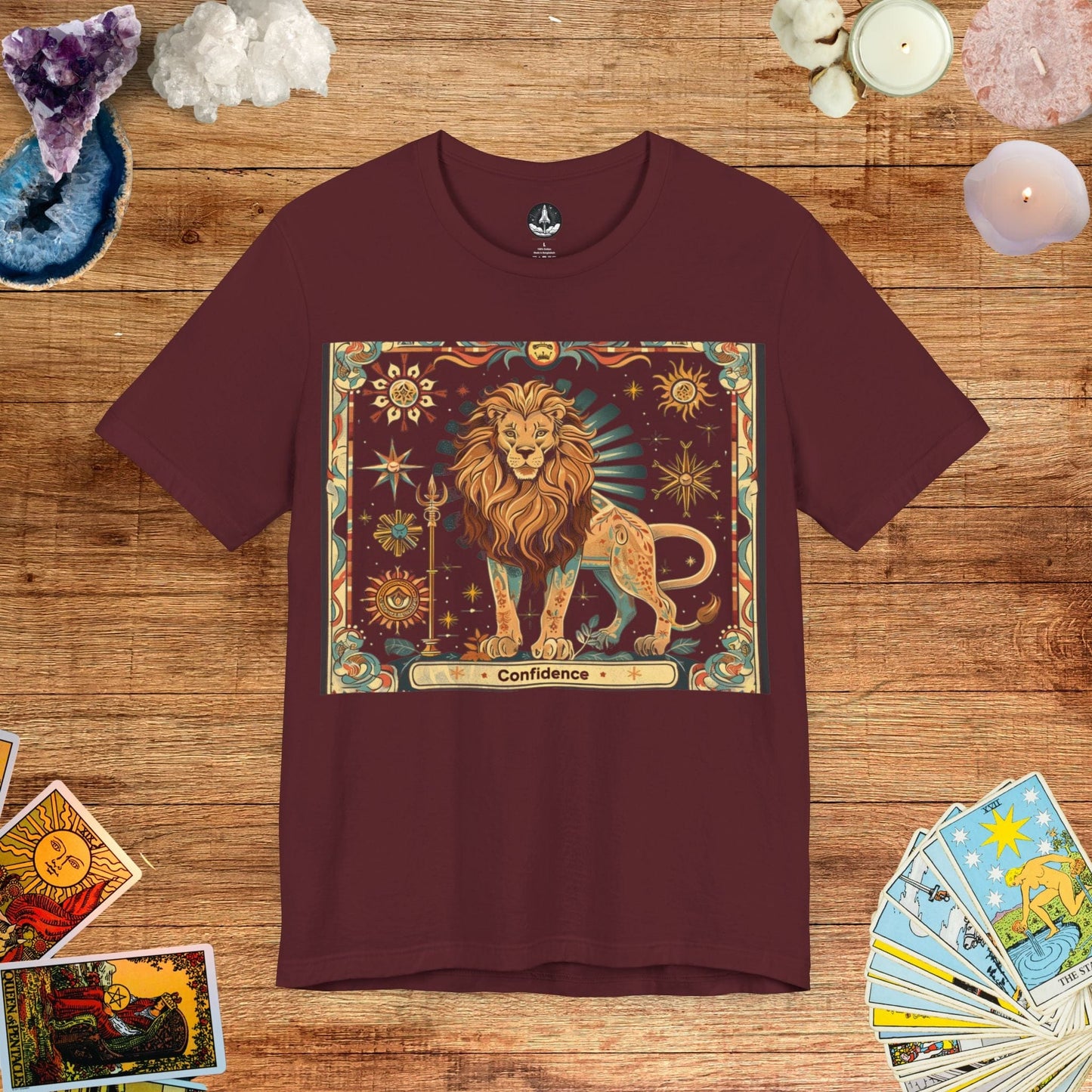 T-Shirt Maroon / S Confidence Leo Tarot Card T-Shirt