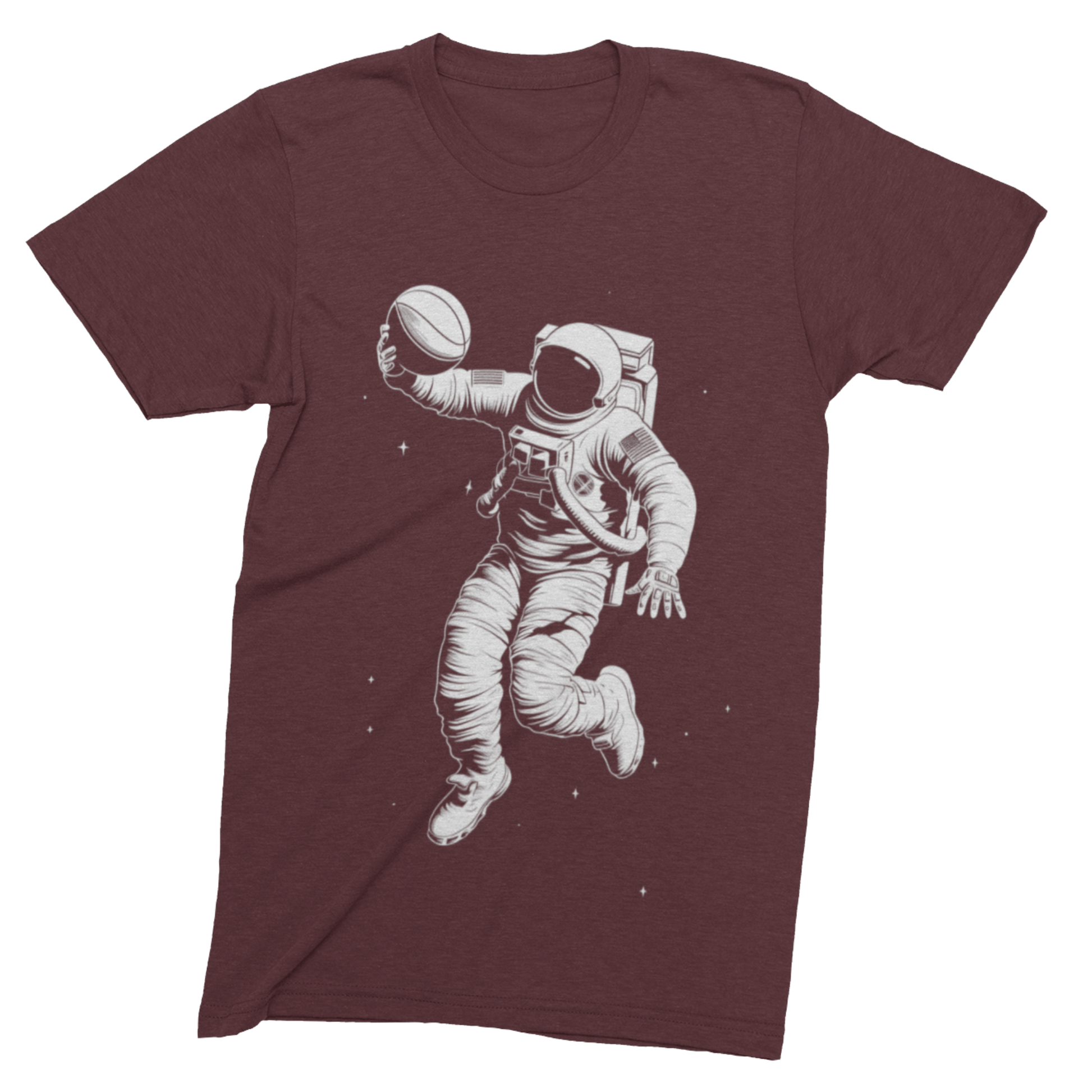 T-Shirt Maroon / S Cosmic Dunk: Astronaut Playing Basketball in Space T-Shirt