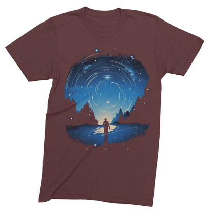 T-Shirt Maroon / S Cosmic Swirl: Explorer Gazing at the Night Sky T-Shirt