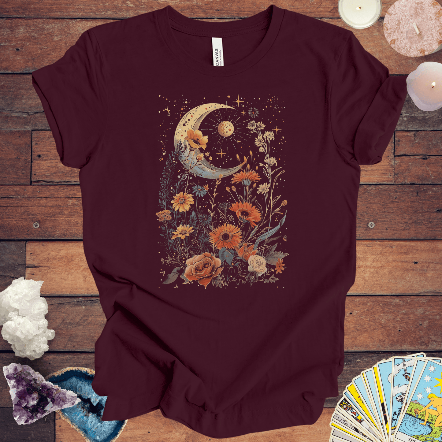 T-Shirt Maroon / S Eclipse Garden - Celestial Floral T-Shirt