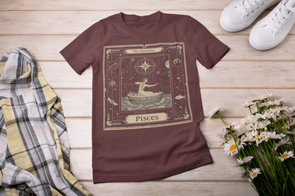 T-Shirt Maroon / S Intuitive Guide: Pisces Tarot Card T-Shirt