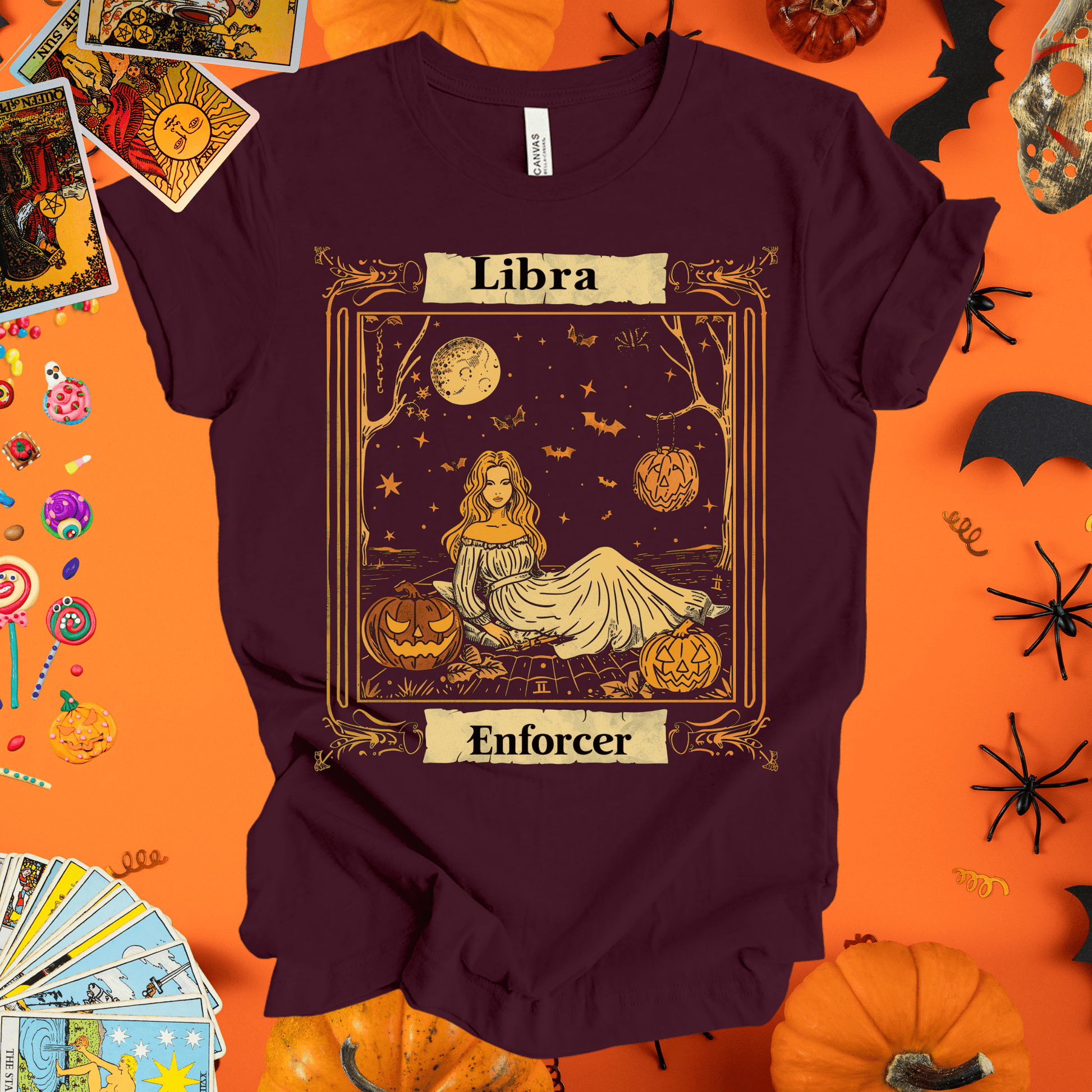 T-Shirt Maroon / S Libra Enforcer - Halloween Tarot Card T-Shirt - Halloween Limited Edition