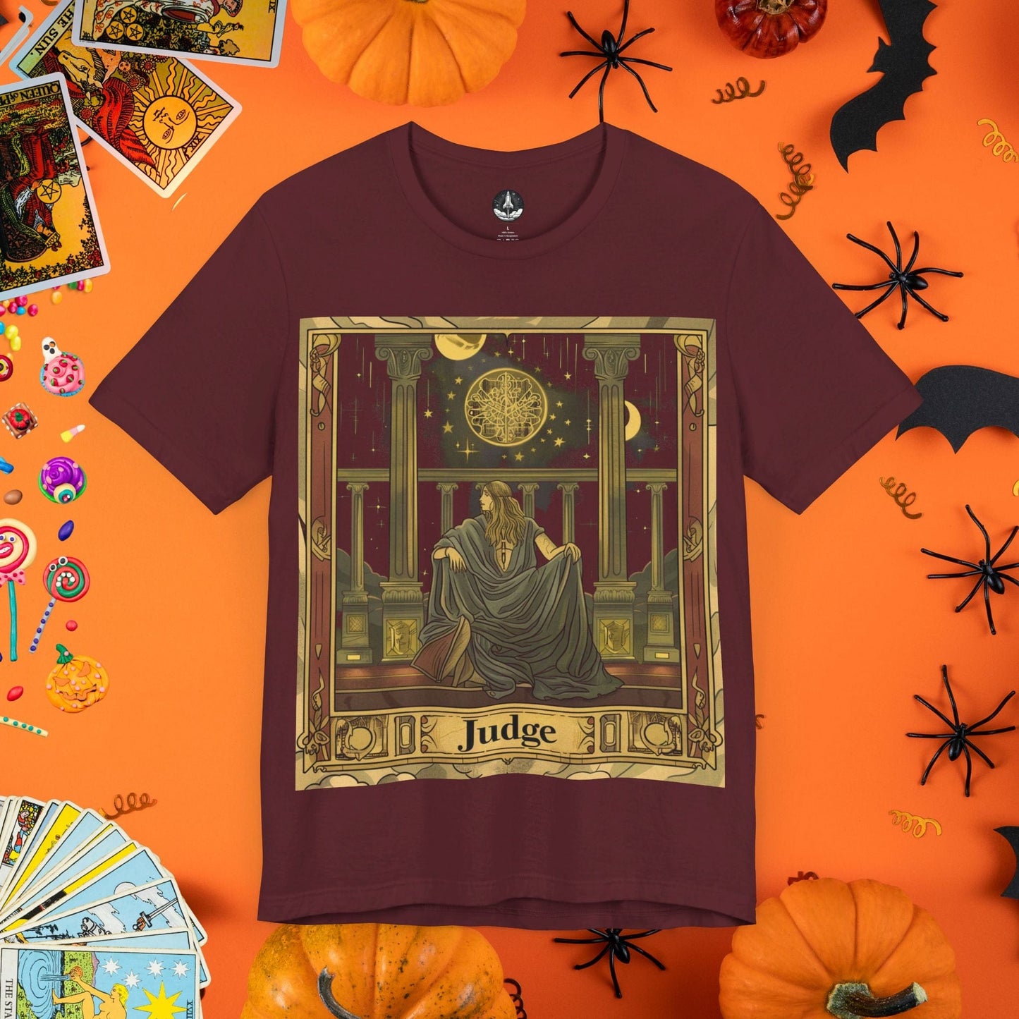 T-Shirt Maroon / S Libra Judge - Cosmic Balance Tarot Card T-Shirt - Limited Halloween Edition