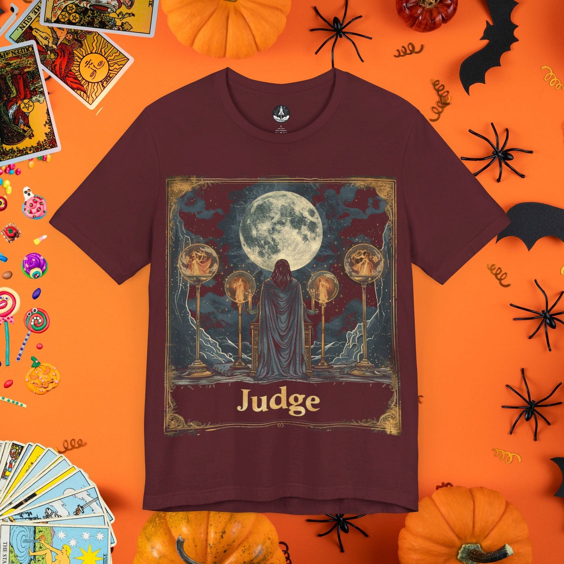 T-Shirt Maroon / S Libra Judge - Moonlit Tarot Card T-Shirt